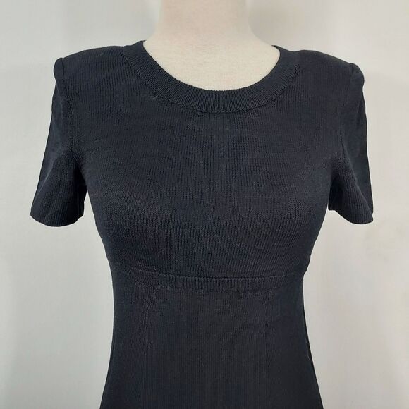 St John Collection Marie Gray Black Dress Santana Knit Stretch Size 2 VTG Flaw - Picture 3 of 12